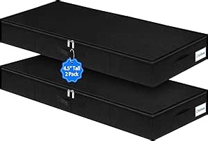 Under Bed Storage Containers, Low Profile Underbed Storage Bin 4.5 Inches Tall Clothes Storage Organizer With Rigid Side & Bottom, Shallow Thin Under Couch Dresser Storage Dorm With Lid - 2Pcs Black