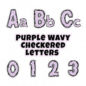Purple Wavy Checkerboard Alphabet and Numbers | Groovy Retro Digital Letters PNG