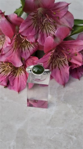 Jade Ring – Solid 925 Sterling Silver Floral, S-band, Gemstone Jewelry | Serene Greenstone Blossom Ring - Etsy