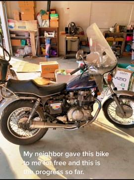 1982 Honda Cm450. Cleaned/tuned the carbs, new exhaust pipes, new handle bars, new seat. Fixed broken speedometer & moved the battery under the seat.