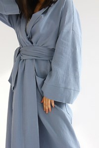 PLUS SIZE KIMONO, Long Kimono Robe, Handmade Blue Beach Muslin Japanese Classic Kimono, Hen-party Long Sleeve Womens Bathrobe, Bride Robe - Etsy