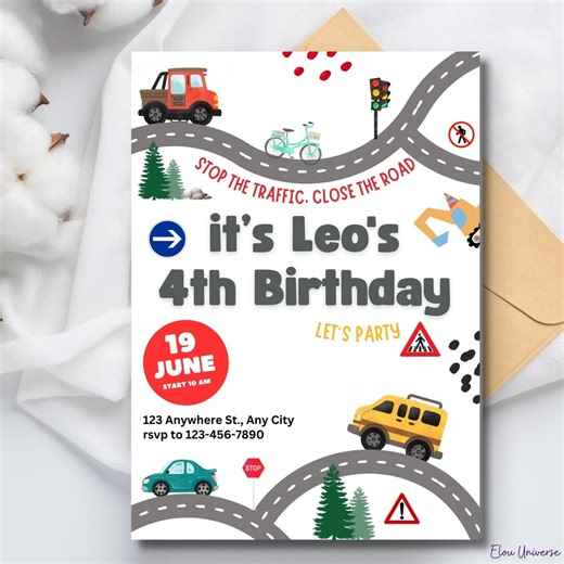 Cars Birthday Invitation Template | Editable Canva Kids Party Invite (digital Download) - Etsy