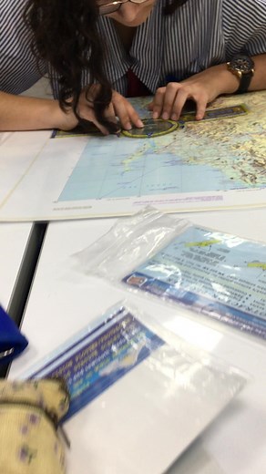 The new yr12s (still in yr11 but starting on final year work) learning how to measure distances in nm and determine heading allowing for declination (magnetic variation). After this was taken, they got to play around with the wizz wheel (Jeppesen flight computer) and were amazed at its capabilities. 'This is so cool!'. | Mueller College Aviation & MUROC