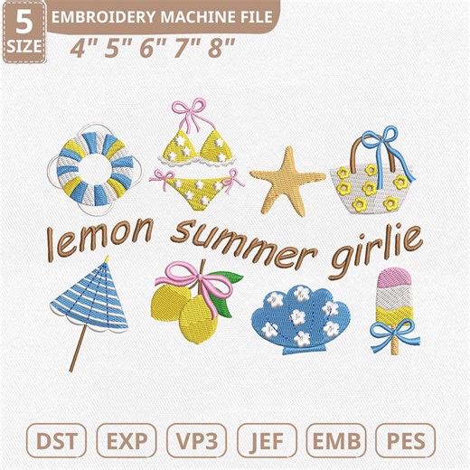 Lemon Summer Girlie Machine Embroidery File, Summer Beach (instant Download) - Etsy