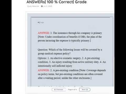 Kentucky Health Insurance Exam New Update Questions and Verified ANSWERs