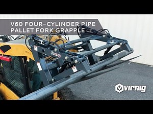 V60 4-Cylinder Pipe Pallet Fork Grapple - Skid Steer Attachment