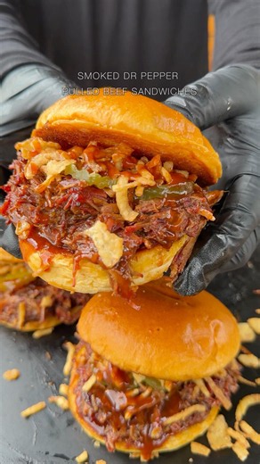 Smoked Dr Pepper pulled beef sandwiches on my ‪@PitBossGrills‬ Navigator 1600