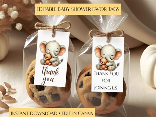 Elephant Baby Shower Favor Tags Editable Printable Neutral Baby Shower Thank You Tags Elephant Theme Canva Instant Download - Etsy
