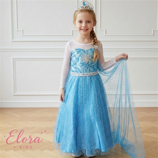 Elsa Inspired Blue Princess Dress for Girls, Snow Queen Costume, Kids Birthday Party Dress, Ice Princess Outfit, Fairy Tale Dress - Etsy