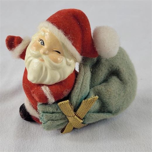 Vintage Josef Originals Santa Figurine Japan – Flocked Winking Santa With Felt Toy Bag - Etsy