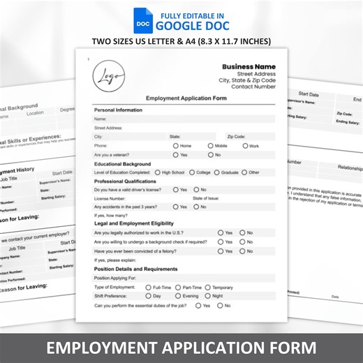 Job Application Template, Job Application Form, New Hire, Employement Application Template, Employee Application Form,recruitment Selection - Etsy