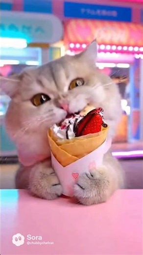 Strawberry crepe vibes and soft ASMR bites 🍓 #shorts #mukbang #asmr #cat