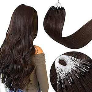Senmy Microlink Hair Extensions Human Hair for Black Women 24inch Natural Dark Brown Human Hair Beaded Extensions 0.5g/strand 50g/pack Long Micro Loop Hair Extensions Real Human Hair