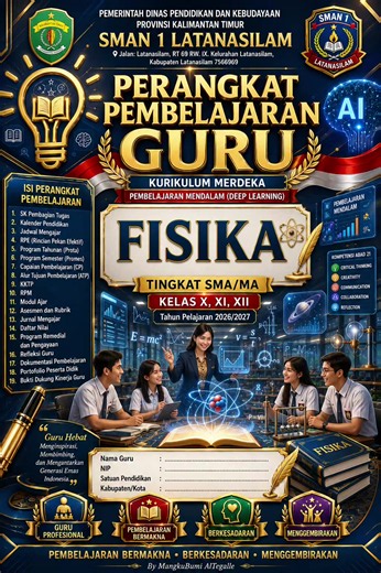[3/6, 7.32 AM] Mangkubumi M Sahid S,MPd: Command Prompt Desain Caver🙏 Buat desain cover buku PERANGKAT PEMBELAJARAN GURU SMA dengan gaya premium modern seperti cover perangkat guru profesional Indonesia. Layout vertikal A4 portrait, komposisi formal, rapi, simetris, dan berkelas. Tampilkan desain dengan konsep: • Cover resmi pendidikan Indonesia • Modern academic book cover • Kombinasi clean design premium education style • Visual 3D realistis ultra detail • Typography besar, tegas, dan profesi
