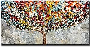 Tiancheng Art,24x48 Inch Modern Abstract Tree Art Hand-Painted Oil Paintings Acrylic Canvas Colorful Wall Art for Living Room Bedroom Decorations