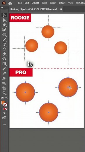 Resizing multiple objects in Adobe Illustrator without losing the position on the artboard #tutorial