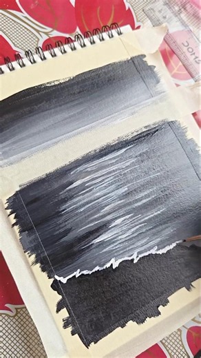 🌊 Black & White Seascape Painting | Easy Acrylic Art 🌙 #art #trending #shorts#artist#viral