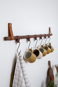 Hanging Storage Kit Kitchen Pot Rack Rod Hooks for Mugs Kitchen Utensil Rail Organizer Leather & Brass Towel Holder Minimalist Hooks Decor - Etsy