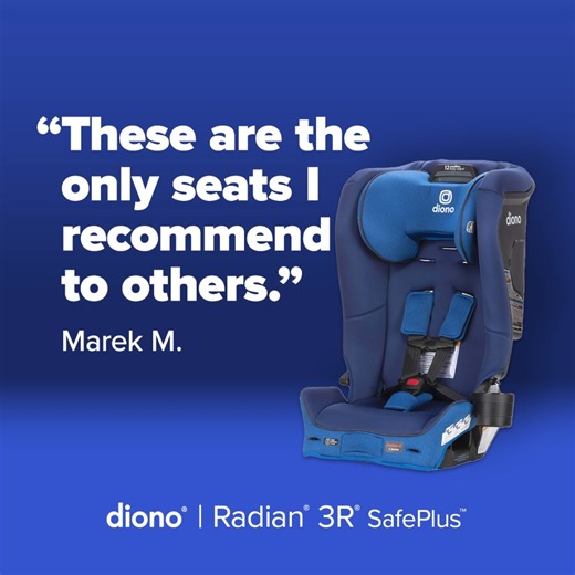 The word is out: Radian® 3R® SafePlus™ is a winner among parents and kids alike! 🚙 💙 The safety features you love meet the bold colors kids crave in our original 3-across car seat enhanced with SafePlus™ engineering: https://bit.ly/41h3KRY | Diono