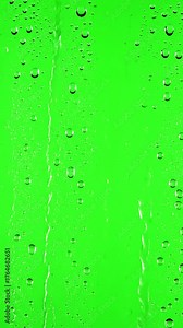 Atmospheric Window Overlay with water rainfall rain drops falling on glass over chroma key green screen distortion, overlay, glitch, static noise, scan lines black background, 4k animated video loop
