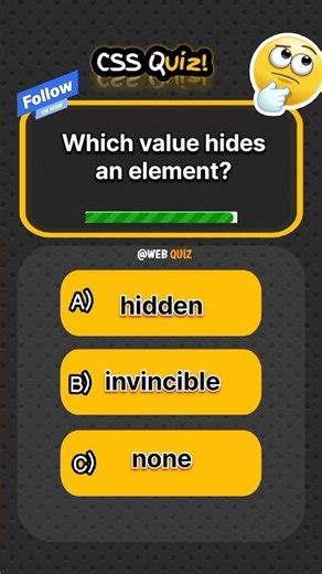 Which value hide an element? | Web Quiz #quiz #quizchallenge #htmlpractice #shorts#webdevelopment