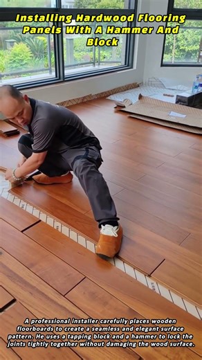 Installing Hardwood Flooring Panels With A Hammer And Block