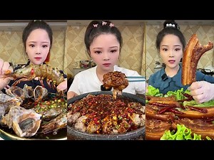 ASMR Mukbang |"BIG BITE" Chinese Girls Eating Pork Belly" Enjoying Delicious Treats, 음식 먹방 모음이 #524