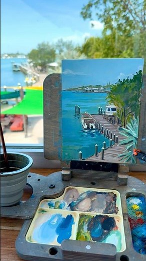 Three Waters Resort, Islamorada, Florida keys. 6x8 gouache.A gorgeous (and shaded!) view.🍋🌴