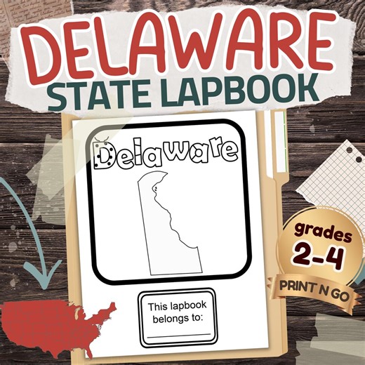 Delaware State Lapbook: Printable Geography and History Notebook Pages Pack