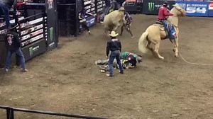 Action packed PBR Canada finals in Grand Prairie AB. Proud of our cowboy protection team I get to work along side in Brett Monea , Ty Prescott — glad to say after this wreck Carter Sahli is ok & now taking care of his concussion. Tune into TSN for all the PBR canada Monster Energy finals action with the first episode airing tonight at 8PM with Brett Gardiner making the call #livelikety #pozzy23 #maxpower #flyinlowe #nfp #allin #dowhatittakes #becowboy #bullfighting #bullriding | Tanner Byrne