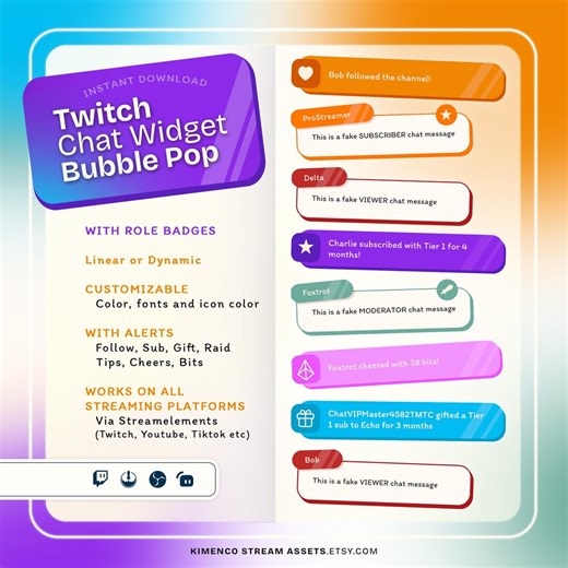 Bubble Pop Twitch Chat Widget – Customizable Stream Alerts (instant Download) - Etsy