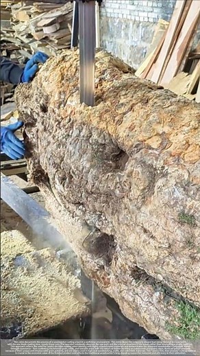 The crucial step in processing burl wood.