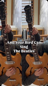 And Your Bird Can Sing by The Beatles from the album Revolver is one of my all times faves. The guitar parts are just incredible! John played with a capo on the 2nd fret for the rhythm guitar part. He also used a tiny bit of tremolo from the effect built in on his Vox amp. Paul and George famously plugged into the same amp and played that guitar harmony part live. They both used their Epiphone Casino guitars. I would guess that George played the higher harmony part with Paul on the lower harmony