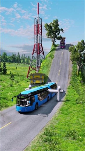 Bus Loses Control on Mega Ramp – BeamNG #shorts