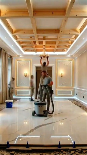 Modern Classic Luxury Living Room with Marble Floors & Crystal Chandelier