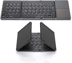 Gimibox Foldable Bluetooth Keyboard, Pocket Size Portable Mini BT Wireless Keyboard with Touchpad for Android, Windows, PC, Tablet, with Rechargeable Li-ion Battery-Dark Gray