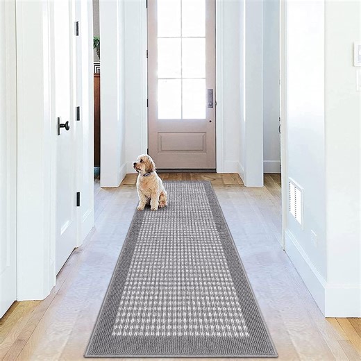 Findosom 2'x6' Hallway Runner Rug Non Slip Entryway Mat with Rubber Backing Machine Washable Laundry Runner Rug Long Indoor Doormat Entrance Floor Mat Runner for Garage Kitchen Laundry Gray