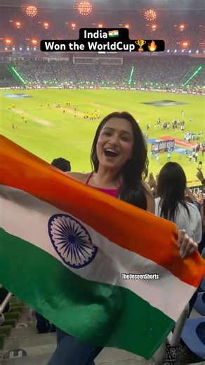 Shefali Bagga celebrates proudly with the rising flag🇮🇳as India wins the T20 World Cup 2026🏆🔥