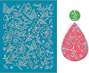 OLYCRAFT Flower Butterfly Pattern Non-Adhesive Silk Screen Printing Stencil Clay Stencil Reusable Mesh Stencils Transfer Washable for Polymer Clay Jewelry Making - 5x4 Inch