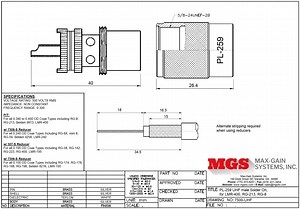 PL-259, UHF male Solder Connector for RG-8, RG-11, RG-83, RG-213, RG-393, LMR-400, and other 0.405 Inch OD Coax