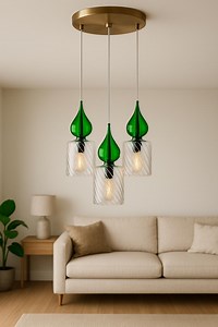 Handmade Blown Glass Chandelier: 3-pendant Brass Base Lighting - Etsy