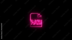 Neon sign with the word PAID illuminated in blue animated on a black background.
