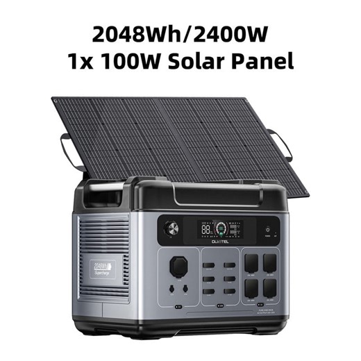 OUKITEL P2001 PLUS Solar Generator 2400W 5000W Peak Portable Power Station 2048Wh LiFePO4 Battery 1X100W Solar Panel Home Backup Camping RV