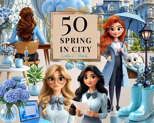 Spring in City Clipart Rainy Spring PNG Springtime Clipart Spring Floral Clipart Scrapbooking, Planner| Commercial Use Clipart Transparent - Etsy