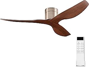 52-Inch Ceiling Fan Without Light, Modern Low-Profile Flush Mount Fan with Remote, 6-Speed Reversible Quiet DC Motor,for Balcony, Living Room, Bedroom (No Light)