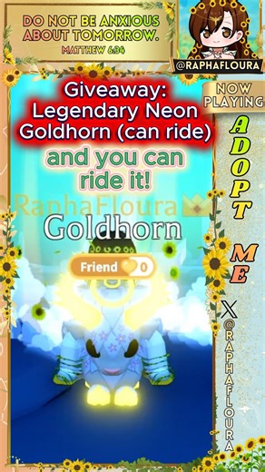 Adopt Me Giveaway Can Ride Legendary Neon Goldhorn