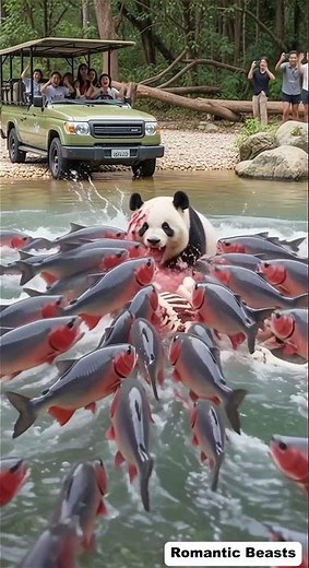 Piranhas eating a panda and lion only got bones