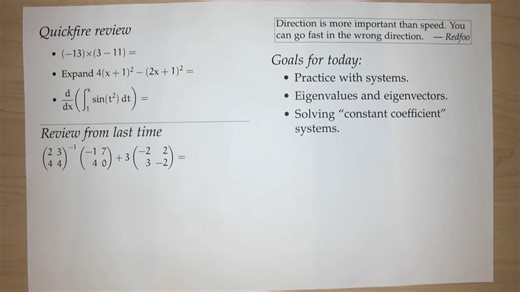 Eigenvalues and eigenvectors (Diff. Eq.; Lecture 2-4; Spring 2026)