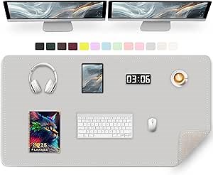 Large Desk Pad, 47.2" x 17" PU Leather Desk Mat for Desktop, Non-Slip Office Desk Mat for Desk, Desk Blotter Pad, Waterproof Computer Pad for Desk, Keyboard Mats for Home & Office (Gray)