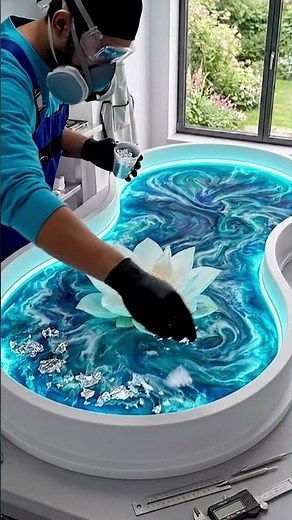 ✨🌀Royal Sapphire & Turquoise Lotus Resin Table Art 🌀✨#Epoxy #ResinArt #diy